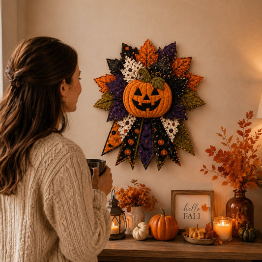 ๐ฅ LAST DAY 49% OFF - DIY Quilted Halloween Pumpkin Door Hanger Kit (โจBeginner-Friendly)