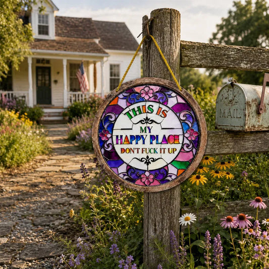 ⏰Last day Promotion 🔥-🌈Colorful Garden Welcome Sign – Vintage Stained Glass Style Outdoor Decoration🌸