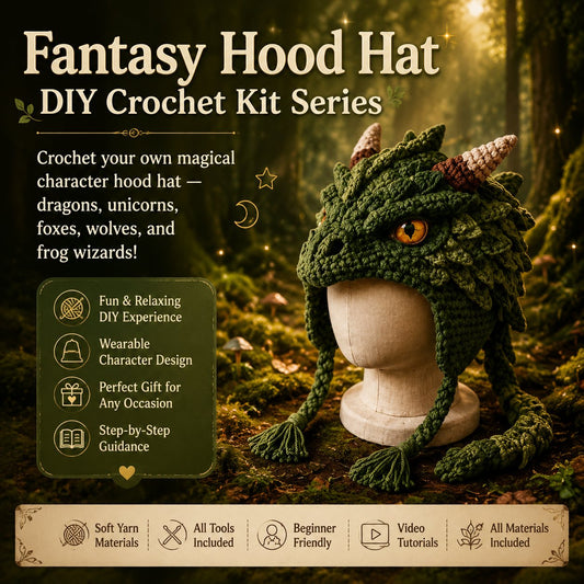 ⏰Last day Promotion 🔥- 🧵Fantasy Hood Hat DIY Crochet Kit – Create Your Own Magical Wearable Character Hat🎁Beginner Friendly