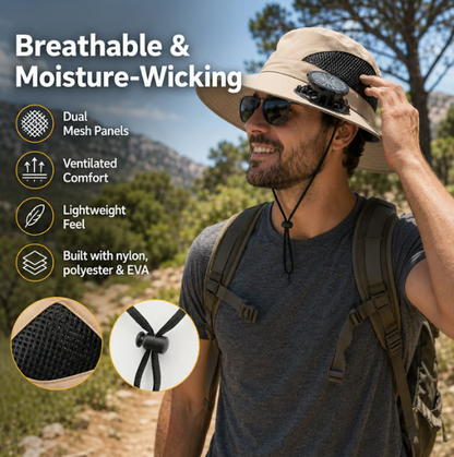 Solar-Powered Outdoor Cooling Fan Hat