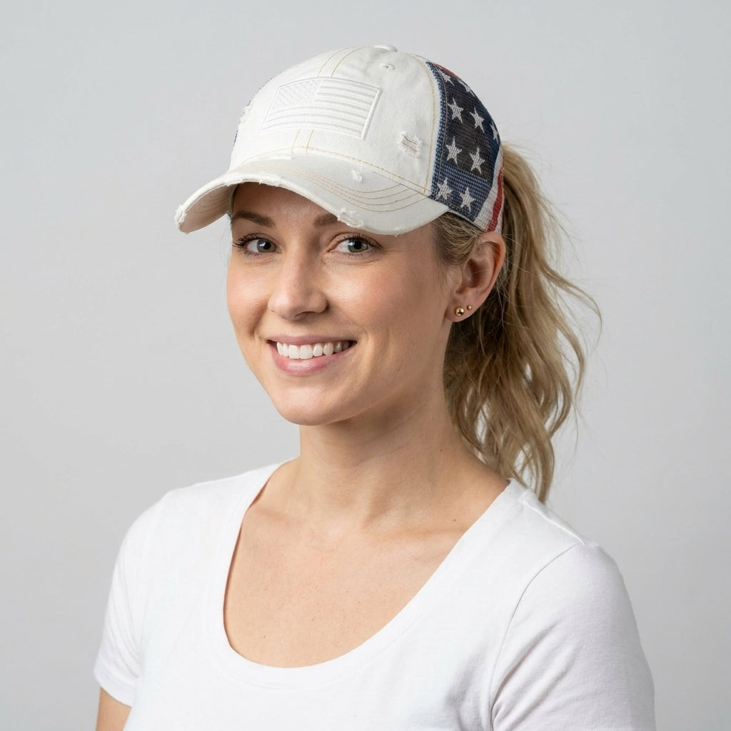 ✨ American Flag Ponytail Embroidered Hat Adjustable Summer Cap 🧢🔥