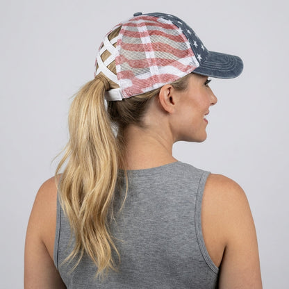 ✨ American Flag Ponytail Embroidered Hat Adjustable Summer Cap 🧢🔥