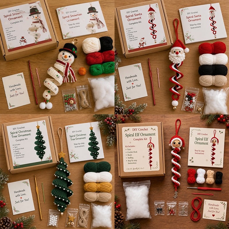 ⏰Last day Promotion 🔥-🎅🌲Crochet Snowman Spiral Oranment DIY Kit